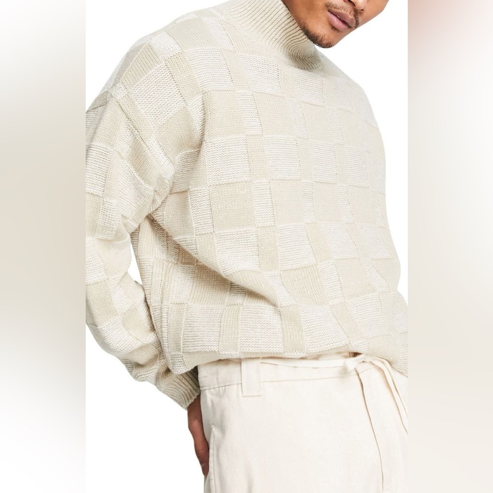 ASOS Men’s Oversized Jacquard Check Sweater Stone